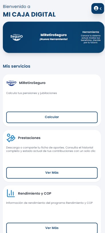 Menú alternativo mostrando sección Prestaciones