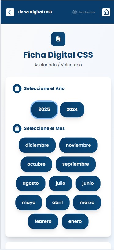 Pantalla para seleccionar año y mes de la ficha digital
